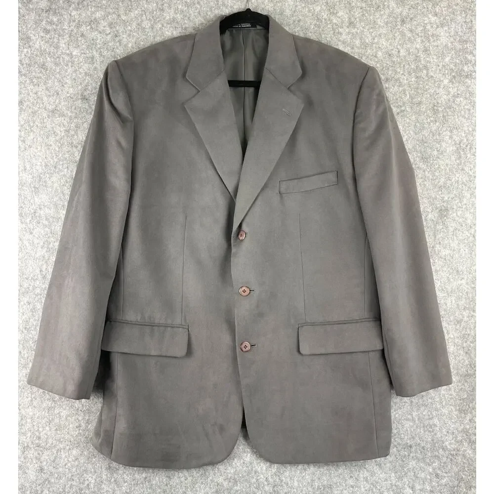 Stafford Faux Suede Blazer‎ Sport Coat Mens 46R Gray 3 Button Microfiber Classic
